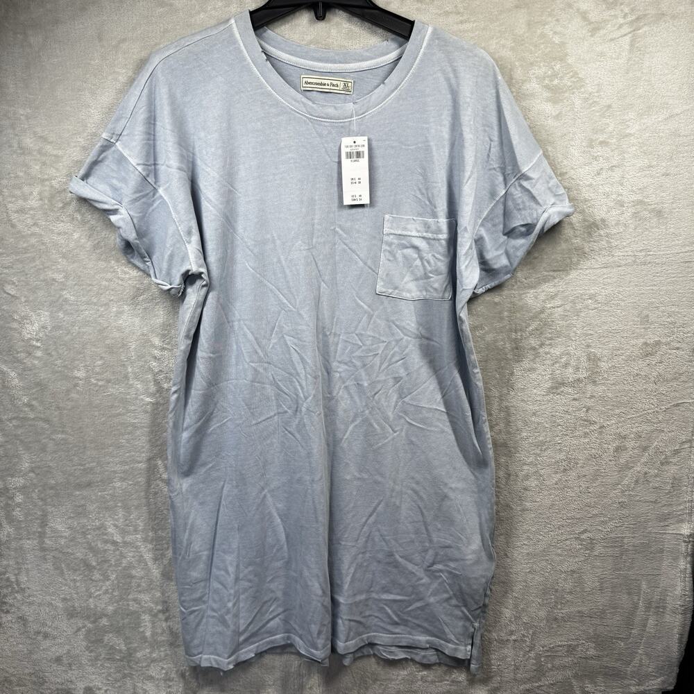 Abercrombie Fitch NEW T-Shirt Dress XL Light Blue Distress Hems Pullover Stretch